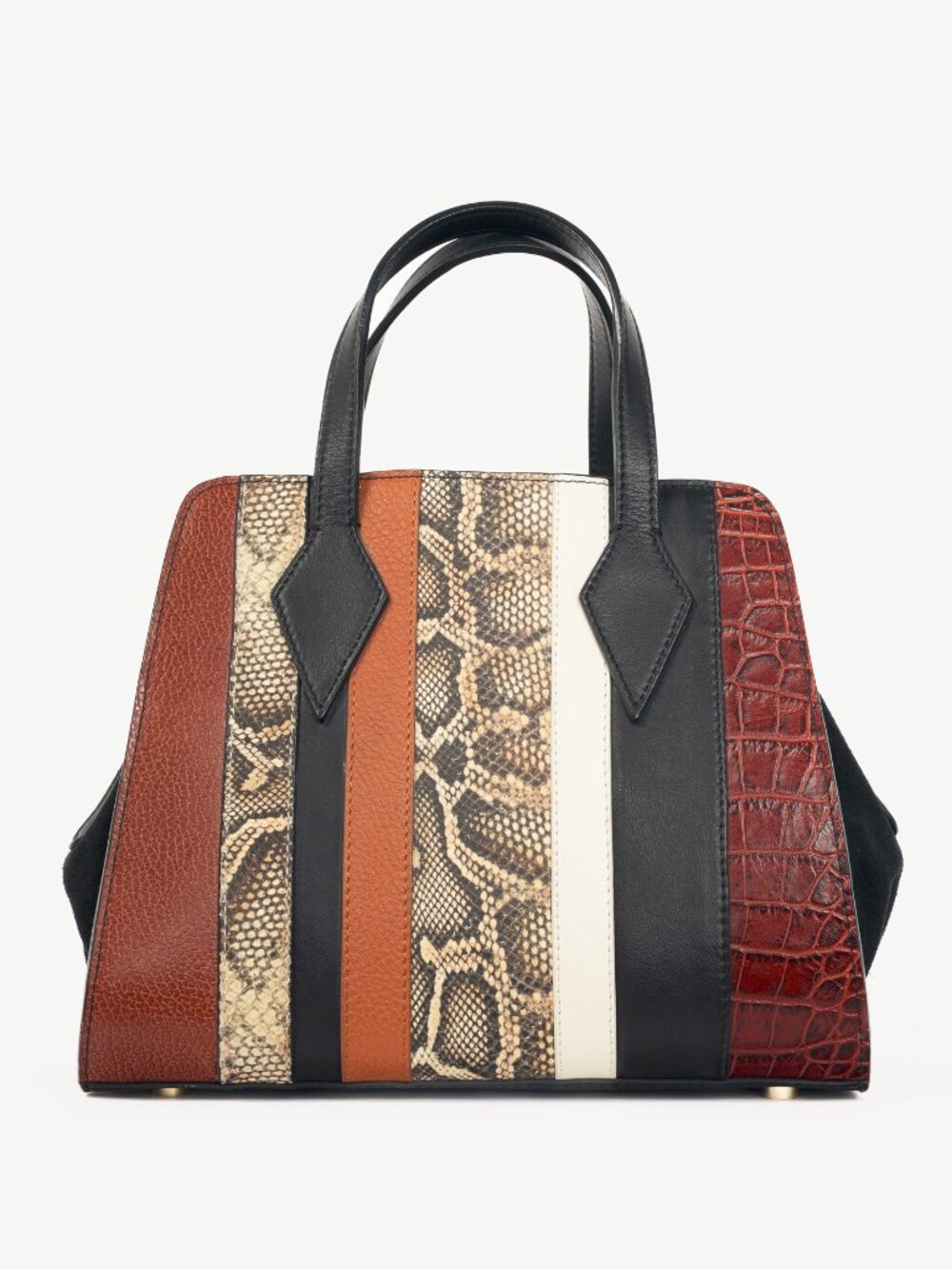 Nora Lozza Black Snake-Embossed Striped Tote